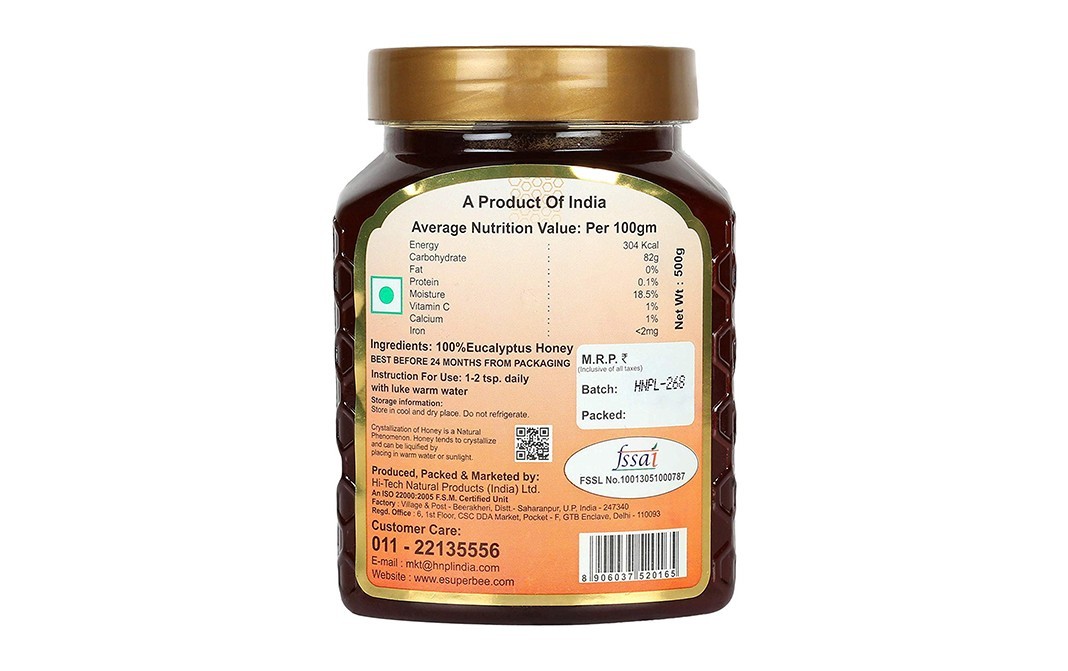 Superbee Eucalyptus Honey    Plastic Jar  500 grams